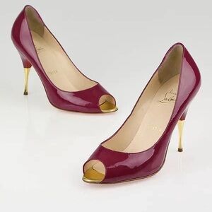 Christian Louboutin 37 Purple and Gold Peep-Toe Heels New Without Tags